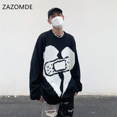 Voguable Streetwear Sweater Long Sleeve Knit Pullover Winter O-neck Sweater Hip Hop Knitted Sweater Men Black Sweater Pullovers voguable