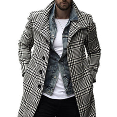 Voguable Mens Fashion Plaid Checked Trench Coat Brand Slim Fit Streetwear Overcoat Single Breasted Outwear Windbreaker Manteau Homme voguable