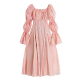 Voguable 2022 Autumn New Women's Dress French Vintage Sweet Style Hollow-Out Bow Lace-Up Square Collar Puff Sleeve Ladies Long Dresses voguable