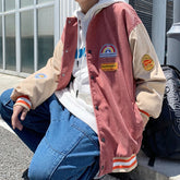 Spring and autumn corduroy jacket men's ins tide brand Harajuku style Korean style versatile handsome loose Baseball Jacket voguable
