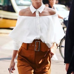2022 Celmia Women Off Shoulder White Tops Tunics Sexy Halter Shirt Autumn Fashion Blouse 3/4 Sleeve Casual Solid Elegant Blusas voguable