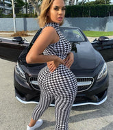 Voguable 2022 Sleeveless Houndstooth Plaid Sexy Crop Top Leggings 2 Pieces Set Summer Women Fashion Streetwear Outfits Tracksuit voguable