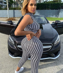 Voguable   2022 Sleeveless Houndstooth Plaid Sexy Crop Top Leggings 2 Pieces Set Summer Women Fashion Streetwear Outfits Tracksuit voguable