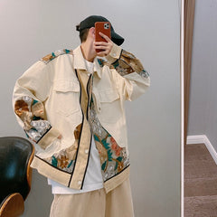 Voguable Men's Jacket Autumn Men's Coats Baseball Jacket Embroidery Khaki Couples Coat Chinese Style Streetwear Hip Hop Harajuku voguable