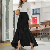 Voguable Long Skirt 2022 Fashion Women Fishtail Maxi Skirts High Waist Belted Party Jupe Sexy Casual Loose Holiday Ruffles Skirts voguable