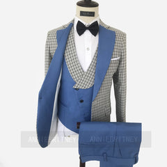 Voguable 2022 Fashion Lattice Men's Suit Slim Fit Prom Wedding Suits for Men Groom Tuxedo Jacket Pants Set Custom White Casual Men Blazer voguable