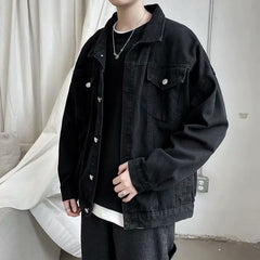 Voguable Black Denim Short Jacket Men Jeans Jacket Coats Casual Windbreaker Pockets Overalls Bomber Streetwear Man Clothing Outwear voguable