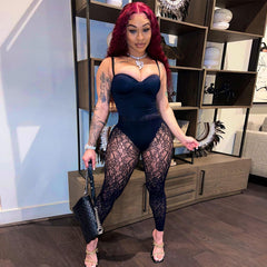 Voguable  Women Slip Backless Long Black Body Slim Lace Jumpsuits 2021 Autumn Fashion Elegant Sexy Club Overalls Outfits voguable