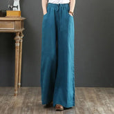Linen Wide-Leg Pants Women's Summer Artistic Retro High Waist Lace-up Cotton and Linen Straight-Leg Pants Drooping Slimming voguable