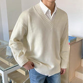 Voguable men's V-Neck Sweater Korean fashion Spring And Autumn loose knitted thin outerwear clothes vingtage basic tops male 9Y4236 voguable
