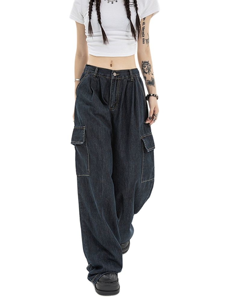 Voguable Harajuku Oversize Cargo Pants Women Japanese Streetwear Loose Wide Leg Trousers for Female Pockets Baggy Jeans Pant voguable