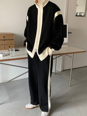 Double Zipper Color Contrast Splicing Men Jacket Sweater Sports Suit Two Piece Casual Korean Fashion Male Sets 9A5716 voguable