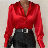 Elegant Satin Women Blouses Fashion Long Sleeve Vintage Blue Blouse Office Blusas Mujer Solid Silk Shirt Women Casual Tops voguable