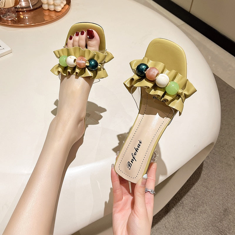 Shoes Women Candy Colors Rubber Flip Flops Slippers Summer Med Loafers Thin Heels Pantofle Luxury Slides Shallow Soft Hawaiian voguable