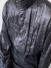 Chinese Pleated Stand Collar Jacquard Satin Trend Men's Shirt Long Sleeved Fashionable Autumn Male Tops Solid Color voguable