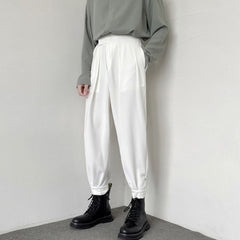 Spring High Street Men's Suit Pants Solid Color Casual Men's Harem Pant Fashion Design Loose Black Basic Trousers voguable