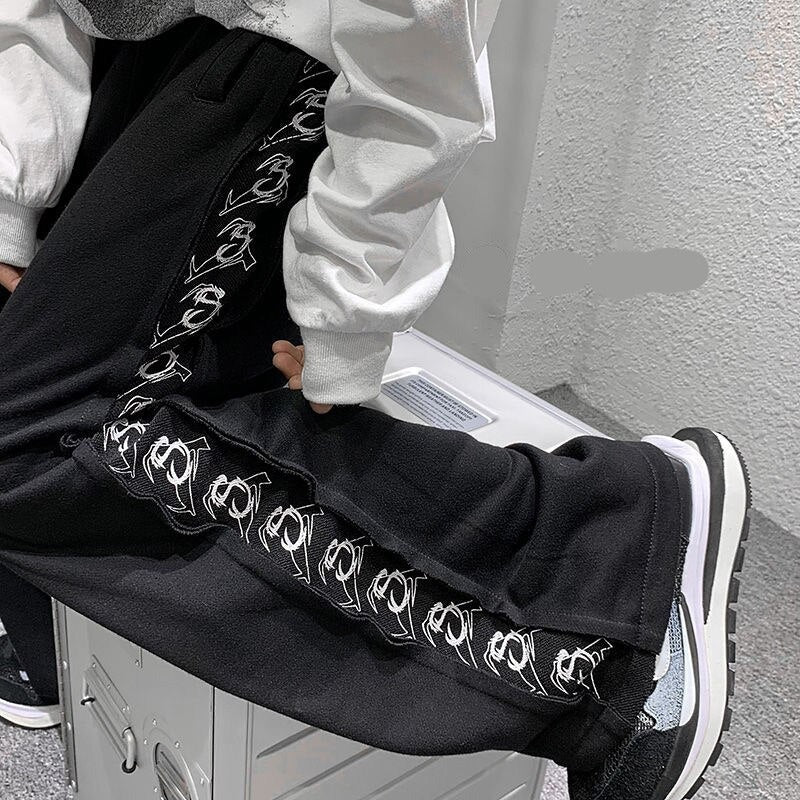 High Street Men Casual Pants Harajuku Y2K Letter Print Design Oversize Straight Black Pant America Vintage Male Trousers voguable