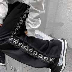 High Street Men Casual Pants Harajuku Y2K Letter Print Design Oversize Straight Black Pant America Vintage Male Trousers voguable