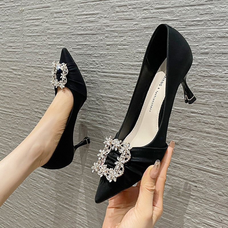 Slip On Gold Heels Fine Heeled Shoes Pointed Pumps Sandals Ladies Shallow Mouth Slip-On Lace-Up Stiletto Toe Branded Casua voguable