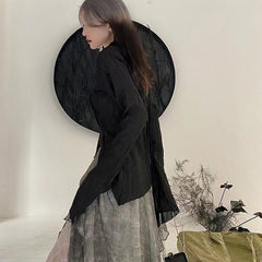 Voguable Gothic Black Shirt Yamamoto Style Dark Aesthetic Blouse Women Irregular Designer Clothes Emo Alt Clothes Grunge Tops Y2k voguable