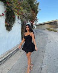 Voguable Spaghetti Straps Mini Dress Summer Strapless Women Lace Up Corset Imitation Denim Dress Ruffle Night Club Party Bandage Vestidos voguable