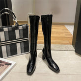 Women Boots Over Knee Female Shoes Zipper Boots-Women Over-the-Knee Ladies High Heel Autumn Leather Rubber White Rome Micro voguable