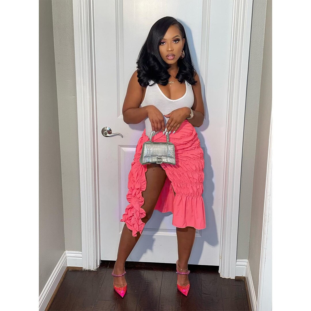 Neon Split Stretch Pleated Wrap Skirt Women Clothing 2023 Fashion Sexy Summer Beach Vacation Midi Skirts voguable