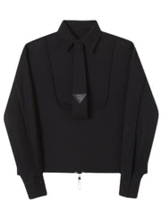 Tie Design Pullover Lapel Long Sleeve Men's Shirt Solid Color Versatile Autumn New Casual Korean Style Simple Loose voguable