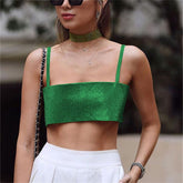 Glitter Club Crop Top Women Off Shoulder Tank Cami Clothing Super Short Party Night Shiny Bling Sexy Sleeveless Tube Tops Y2K voguable