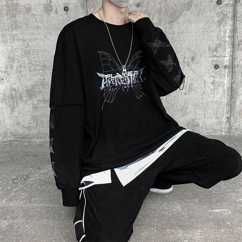 Dark Style Butterfly Graphic Men's Tshirt Spring New Long Sleeve Male T-shirt Casual Oversize Basic Unisex Clothing voguable