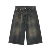 Korean Style Vintage Men's Jeans Summer Loose Male Wide Leg Knee Length Shorts New Washed Fashion Denim Trouser 9A8825 voguable