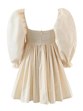 2022 Fashion Women Retro Beige Cotton Ball Gown Dress Elegant Ladies Puff Sleeve Party Mini Dresses Fairy Short Robe voguable