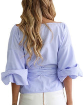 Slim Sexy Off Shoulder Shirts Women Long Sleeve Bow Tie White Blouse Solid V-Neck Fashion Harajuku Women Tops Y2K Clothes voguable