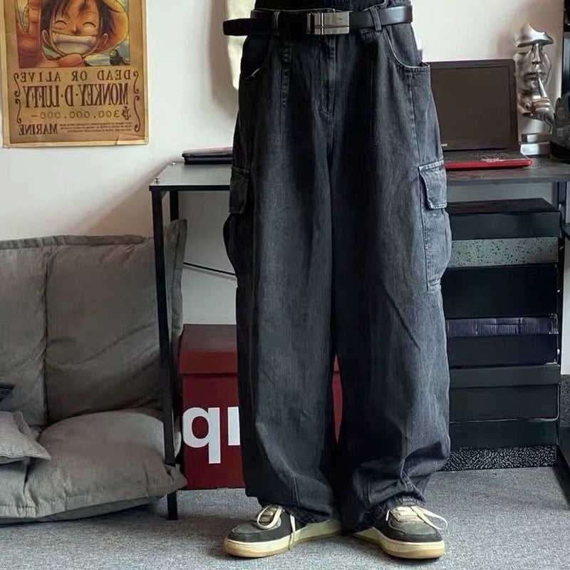 Voguable Baggy Jeans Trousers Male Denim Pants Black Wide Leg Pants Men's Jeans Oversize Cargo Korean Streetwear Hip Hop Harajuku voguable