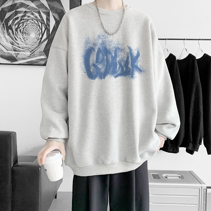 Korean Oversize Casual Men Sweatshirts y2k Letter Printed O Neck 5XL Unisex Hoodies Autumn Winter New Fashion Pullover voguable