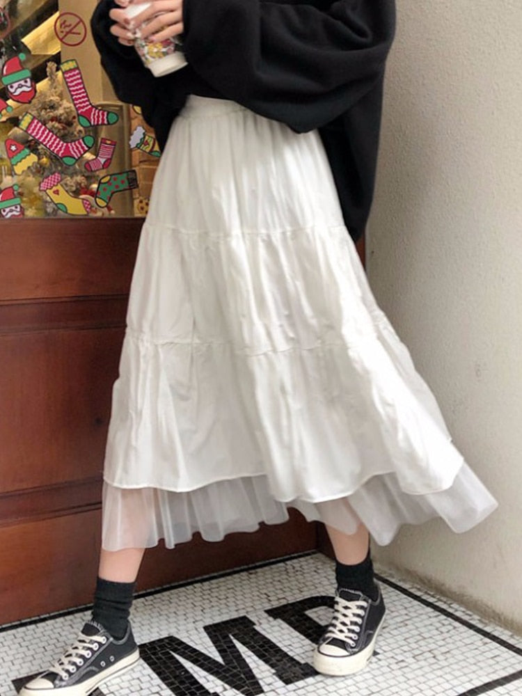 Boho Long Skirt for Women Skirts Harajuku Korean Style White Black Maxi Skirt for Teenagers High Waist Skirt School Skirts voguable