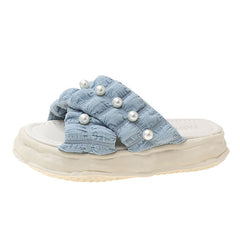 Shoes Slippers Casual Med Slipers Women Platform Slides String Bead Luxury Summer Flat 2022 Soft Fashion PU Rubber Shoes Women voguable