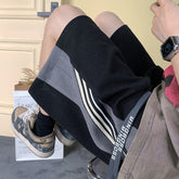 Summer New Panel Stripe Men's Shorts Korean Chic Y2k Loose Straight Elastic Waist Short Pants Casual Harajuku Streetwear voguable