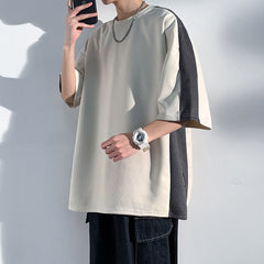 Japanese Style Trend Baggy Patchwork Short Sleeve Men's Summer New Tshirt Casual Tops Male Harajuku Round Neck Tees voguable