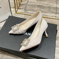Slip On Gold Heels Fine Heeled Shoes Pointed Pumps Sandals Ladies Shallow Mouth Slip-On Lace-Up Stiletto Toe Branded Casua voguable