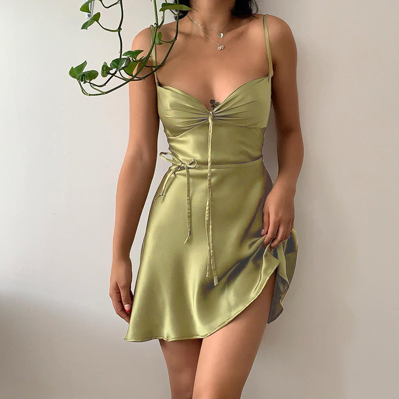 Voguable Green Mini Dress Sexy Satin Slip Summer Dress Beach Outfits for Women 2022 Fashion Sleeveless Purple Slim Club Party Dresses voguable