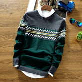 Voguable Mens Sweater 2021 Autumn Men Long Sleeve Pullovers Outwear Fashion Check Print Round Neck Sweater Slim Fit Knit Sweater Top voguable