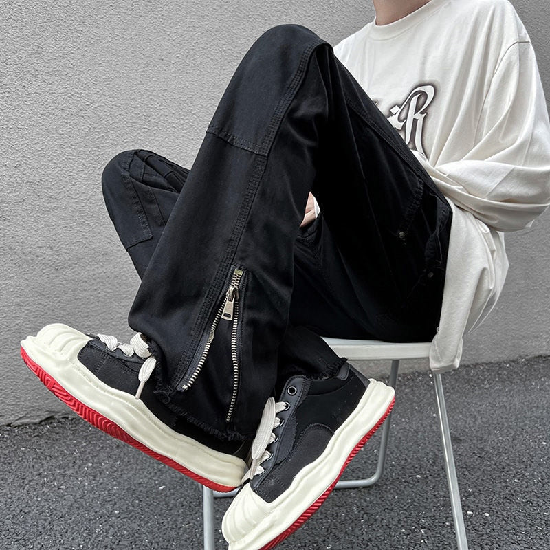 High Street Straight Black Men's Jeans America y2k Fashion Design Hip Hop Male Denim Pants Zipper Casual Trousers voguable