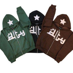 Voguable Star Letter Print Hoodie Men Fashion Zip Up Long Sleeve Oversized Jacket Coat Harajuku Gothic Hooded Sweatshirt Y2K Teen Clothes voguable