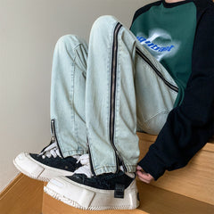 America Style Slit Zipper Men Jeans Spring New High Street Oversized Denim Pants For Male Hip Hop Casual Trousers voguable