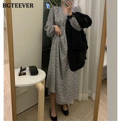 Voguable Casual V-neck Slim Waist Female A-line Dress 2022 Spring Summer Long Sleeve Elegant Floral Printed Women Dress vestidos voguable