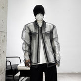 Spring New Fashion Mesh Jacket Male High Street Solid Color Lapel Top Zipper Patchwork Menwear Personalized voguable