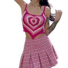 Y2k Women Knitted Camisole Fashion U-neck Striped Heart Backless Exposed Navel Vest Streetwear voguable