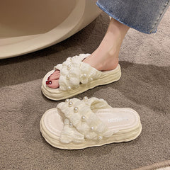 Shoes Slippers Casual Med Slipers Women Platform Slides String Bead Luxury Summer Flat 2022 Soft Fashion PU Rubber Shoes Women voguable