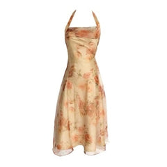 Voguable Women Midi Floral Halter Slip Dress Summer 2022 Vintage Painting Flowers Backless Casual Party Night Vacation Runway Vestidos voguable